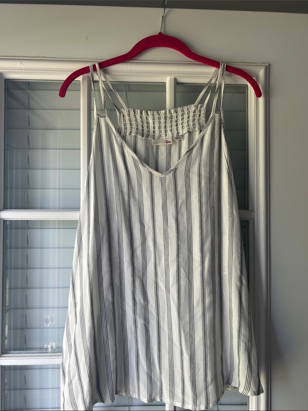 SO White Dress with Black Vertical Stripes